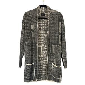 Peruvian Gray & White Alpaca Blend Long Sleeve Knit Cardigan Women Sz M